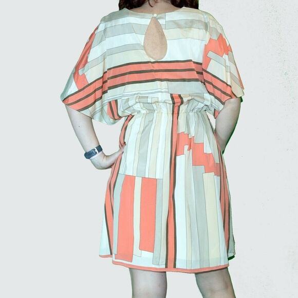 Alice + Olivia S Geometric Silk blend elastic waist midi dress caftan - Picture 2 of 7